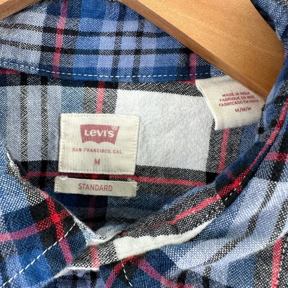 Levi's Button Up Shirt Mens M Blue White Plaid Western Standard Flannel